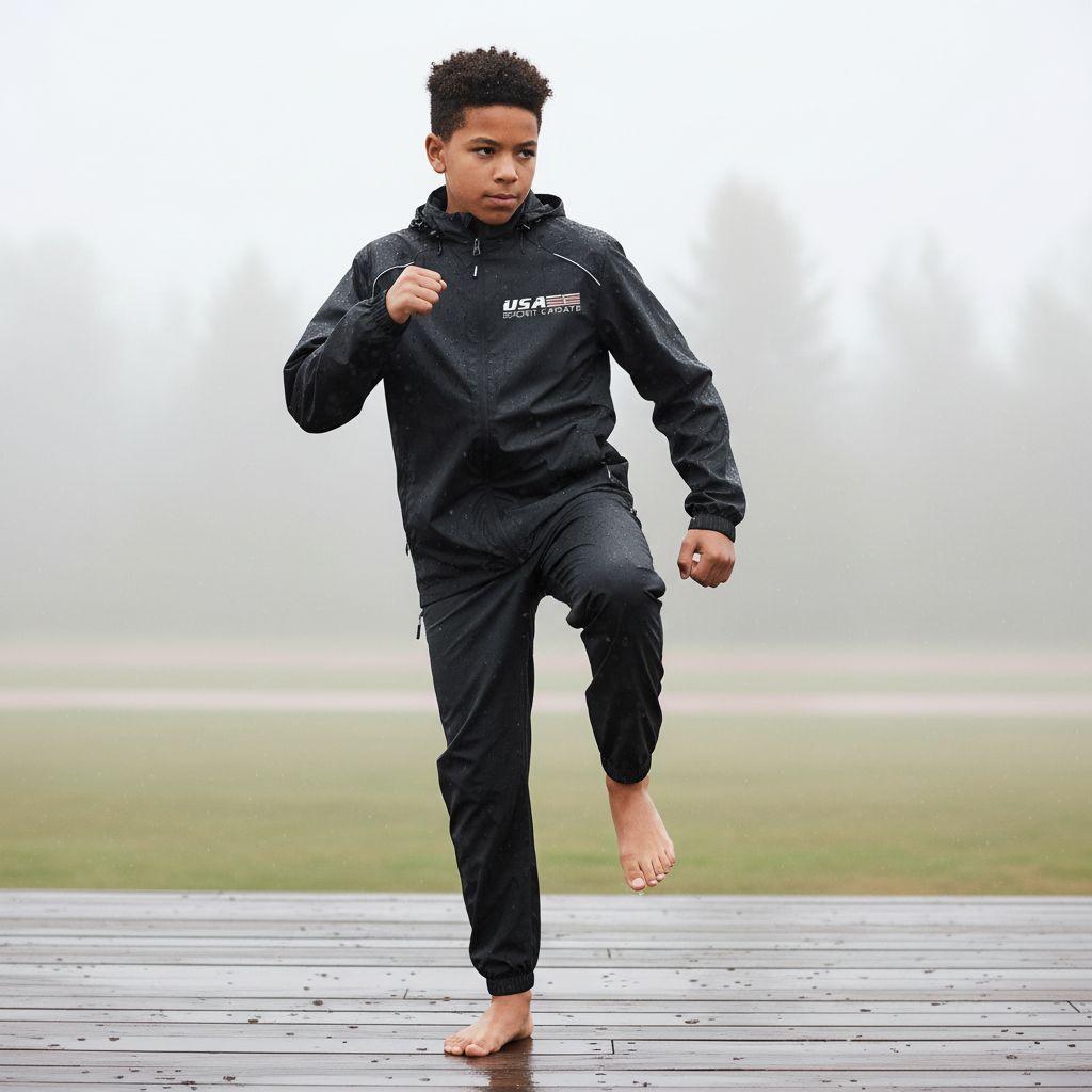 Youth Rain Jacket - Black with USA Sport Karate Logo